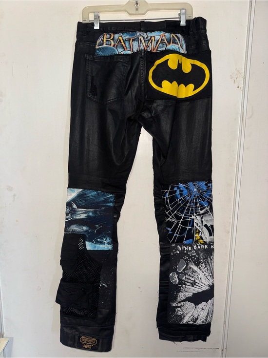 Reason Other - Reason Black Patchwork Graphic Slim Straight Jeans with Blue & Purple Accents